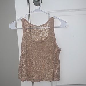 Cream/pink lace crop top size small